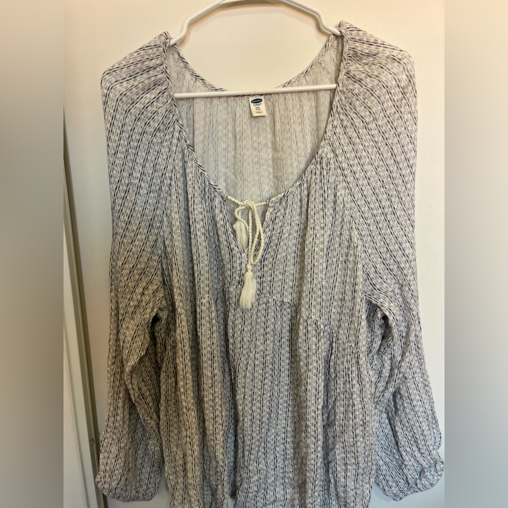 Old Navy Navy Blue Long Sleeve Stretch Pullover Tie Front Knit Top Size XXL boho - Picture 2 of 6